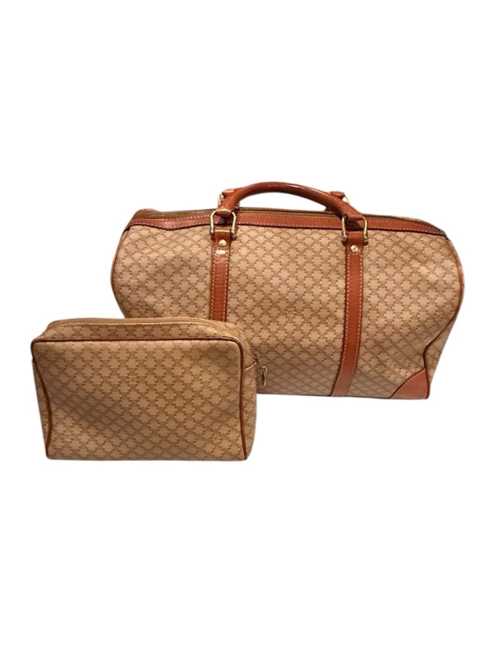 Celine Heritage Woven-Pattern Tan Duffel Bag with Toiletry Pouch - Picture 2 of 12